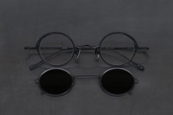 Rigards X ZIGGY CHEN Joint Series RG1008ZC Titanium Double-layer Sunglasses Retro Black Gray Frame Transparent + Dark Gray Lenses